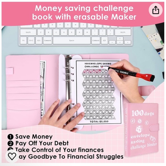 100 Envelopes Saving Challenge Binder With Erasable Marker - Picture 6 of 8